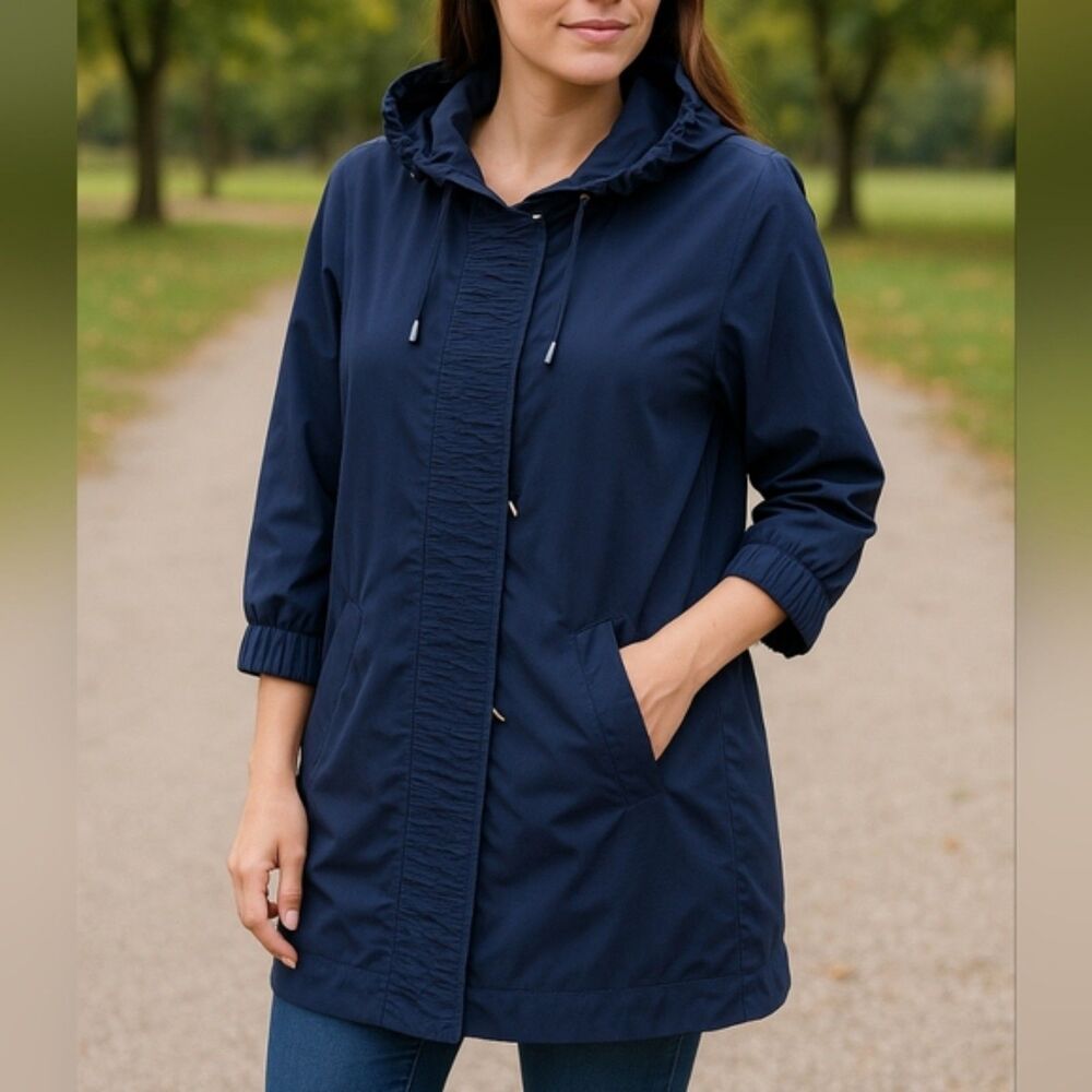 Vintage Bellissima | Women Navy Hood Jacket M Utility Classic Old Money Retro